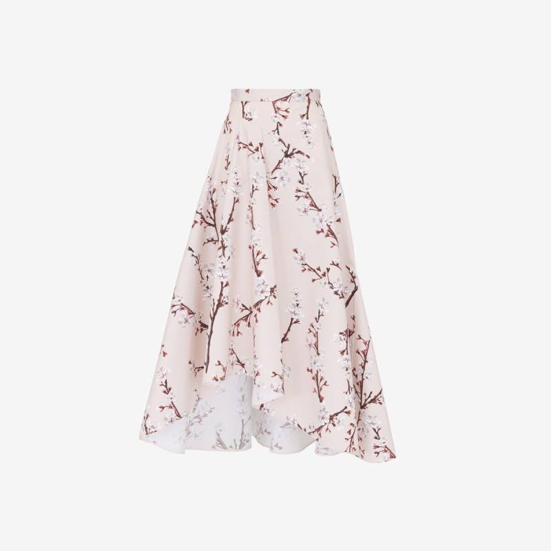 Alexander McQueen Women's Pink Blossom Asymmetric Midi Skirt - 12 (Cotton)